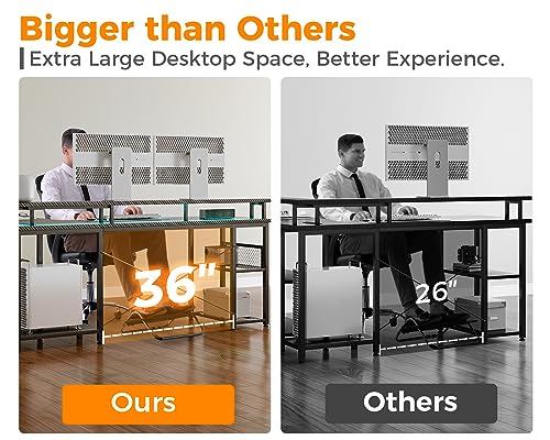 ODK L-Shaped Gaming Desk with LED Lights and Power Outlets - Reversible Design with Storage Shelves ODK