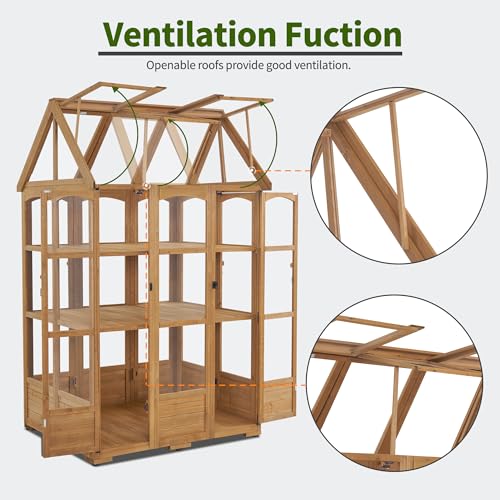 MCombo Wooden Greenhouse, Outdoor Greenhouse with Adjustable Roof Vent and 8 Lockable Door for Backyard/Outdoor Use, (48" x 38.8" x 83.9") 0851 MCombo