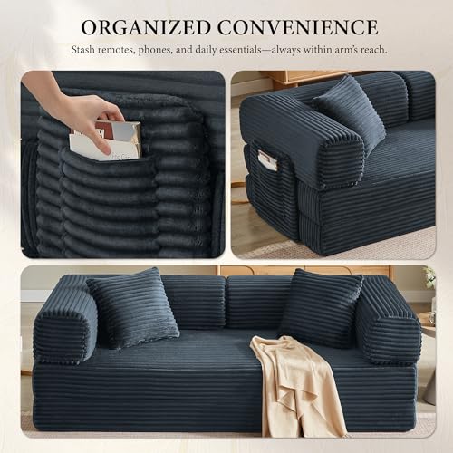 AUGOP Boneless Couch Folding Couches for Living Room Sofa, Futon Sofa Bed with Sleeper Sofa, Futon Couch with Fixed-Shape Oversized Corduroy Upholstered (Dark Gray, 81 Inches) AUGOP