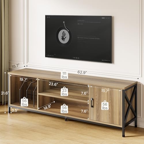 Vividwood Farmhouse TV Stand for 65 70 75 Inch TVs, 63" Entertainment Center with 3-Tier Storage Shelves and Cabinet for Living Room and Bedroom Vividwood