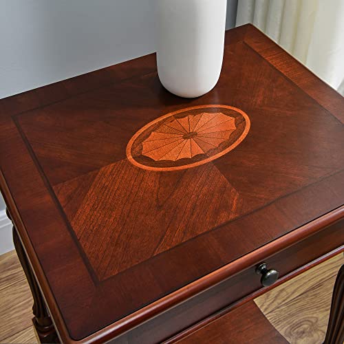 MODERION Solid Wood Side Table with Drawer and Storage Shelf, Traditional End Table, Narrow Telephone Nightstand, Carvings Elegant Vintage, for Living Room, Bedroom, Office Cherry Walnut GBJ1533WD MODERION