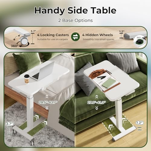 Gibbon Mounts Rolling Laptop Desk, 180° Tiltable Mobile Standing Desk Height Adjustable, Overbed Bedside Table, 32inch Portable Computer Desk with Lockable Wheels, Foldable Cart for Home Office, White Gibbon Mounts