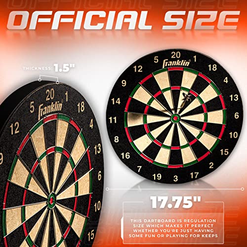 Franklin Sports Bristle Dart Board - Professional Steel Wire Dartboard - Regulation Sized 18" Inch Steel Tip Darts Board - Self Healing Sisal Dartboard for Adults Franklin Sports