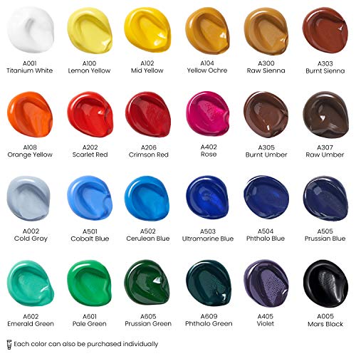 ARTEZA Acrylic Paint Set of 24 Tubes (0.74 oz, 22 ml) Non Toxic Acrylic Artist Paints, Heavy Body Acrylic Paint Art Supplies for Canvas Painting ARTEZA