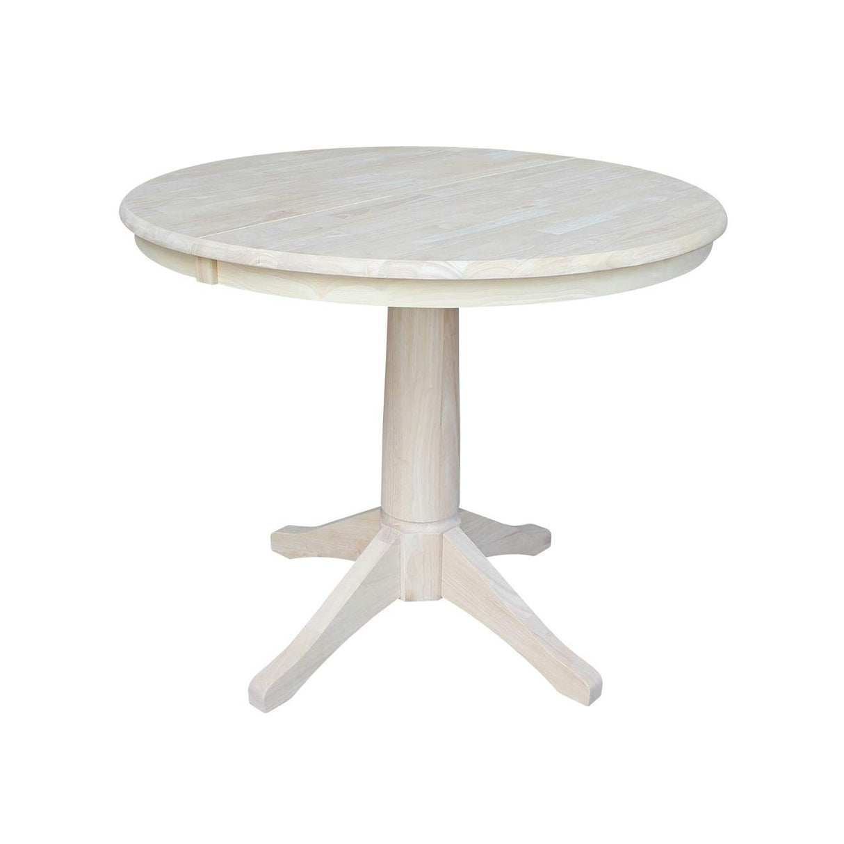 International Concepts 36" Round Top Pedestal Table with 12" Leaf-34.9" H-Dining or Counter Height, Unfinished IC International Concepts