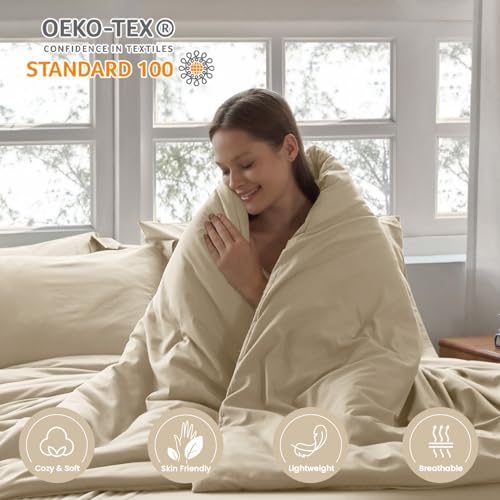 Homelike Moment Queen Comforter Set with Sheets, 7 Piece Beige Comforter Set Queen Size, Full Size Bed in a Bag Lightweight and Machine Washable Homelike Moment