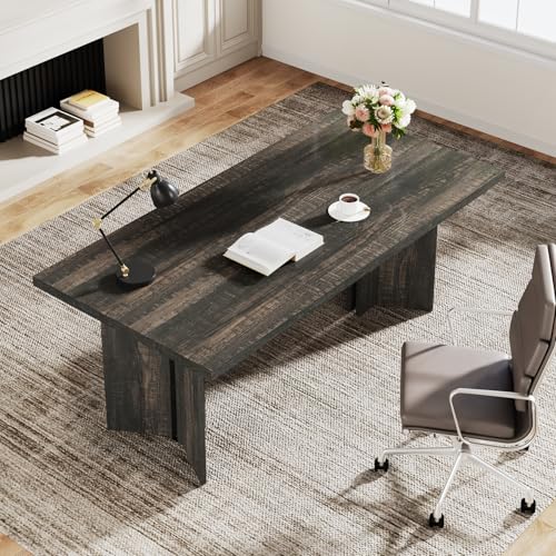 Tribesigns 10.5FT Conference Table, Large Rectangle Meeting Seminar Table for 10-12 Person, Long Wooden Business Tables (Set of 2, Dark Gray) Tribesigns