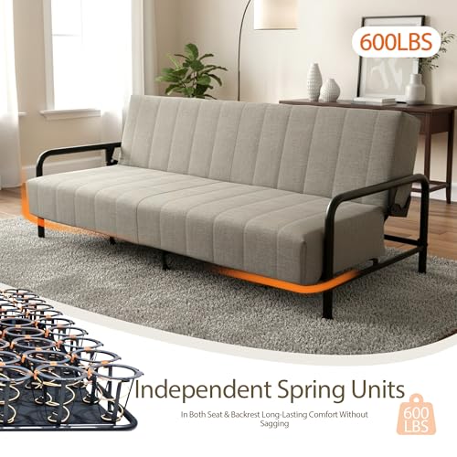 Homy Casa Convertible Sofa Bed with Metal Frame and Upholstered Cushion for Living Room Guest Room and Small Apartment (Grey) Homy Casa