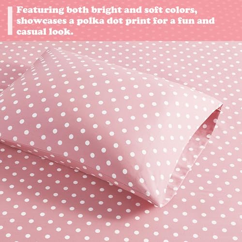 Intelligent Design Pink Full Size Sheet Sets Kids Polka Dot Sheets for Girls 100% Cotton Percale Soft Flat and Fitted Sheet, Pillowcase, Breathable All Season Bed Set, Fits up to 14" Mattress Intelligent Design