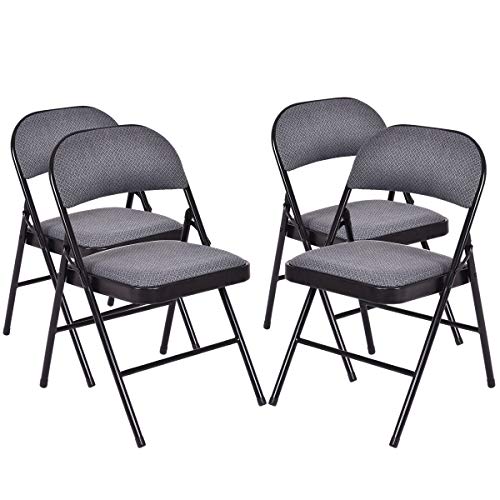 Giantex 4-Pack Folding Chairs, Fabric Dining Chair Set with Metal Frame, Padded Seat and Back, Non-Slip Foot Pads, Foldable Event Chairs, Party Chair Set for Home Office, Guest Room, Conference Room Giantex