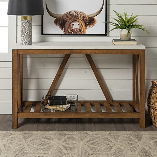 Walker Edison Modern Farmhouse Accent Entryway Living Room End Table, 52 Inch, Faux Color-Marble/Walnut Walker Edison