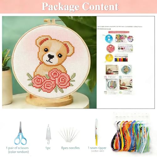 Beginner DIY Stamped Cross Stitch Kit with Embroidery Hoop Pre-Printed Pattern Fishing Trout Fish DIY Needlepoint Craft Kit for Adults Includes All Supplies Wall Art Decor Gift 33x33cm (196)