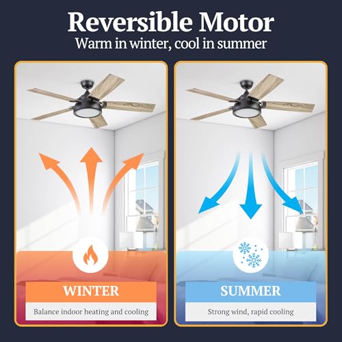Prominence Home Potomac, 52 Inch Industrial Style Smart Ceiling Fan with Light, Remote Control, Dual Finish Blades, Compatible with Alexa and Google Assistant - 51639-01 (Matte Black) Prominence Home