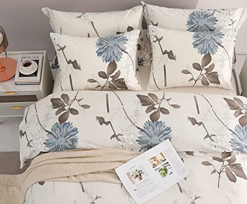 SLEEPBELLA Duvet Cover Queen Size, 600 Thread Count Cotton Botanical Flowers Pattern Printed Reversible Comforter Cover SLEEPBELLA