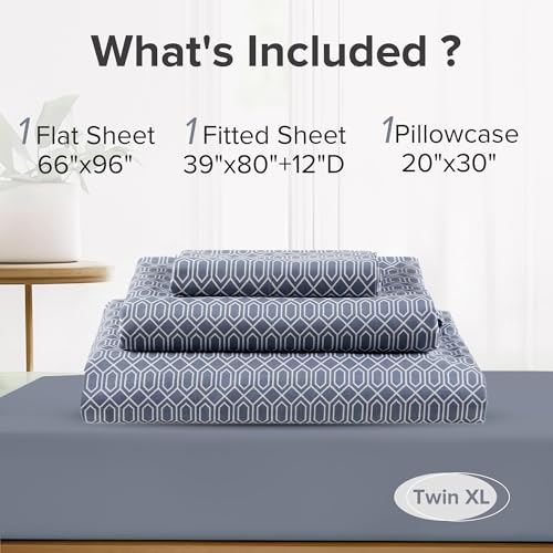 Comfort Spaces 100% Cotton Sheets Twin XL, Breathable, Naturally Cool Cotton Sheets, Soft Cotton Bed Sheets with 14" Elastic Pocket Fits up to 16" Mattress, All Seasons Sheet Set, Diamond Blue 3 Piece Comfort Spaces