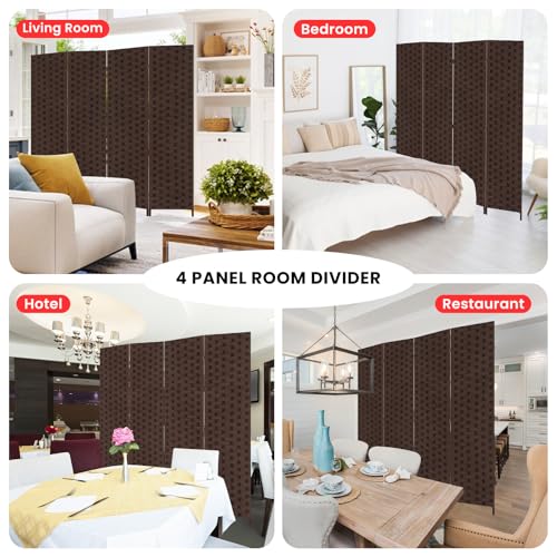 RROCOSIA 4 Panel Room Divider, Privacy Screen Mesh Hand-Woven Design Folding Partition Room Dividers Portable & Easy to Store for Living Room, Bedroom, Hotel & Restaurant (Brown) RROCOSIA