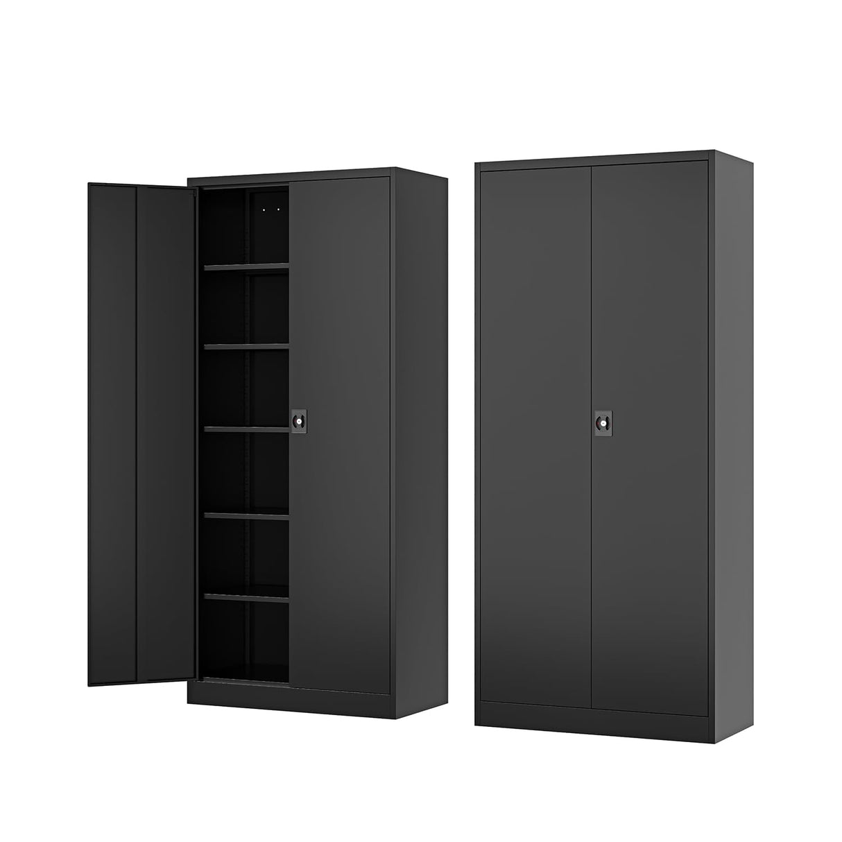 Fesbos Metal Storage Cabinet-72” Black Tall Steel File Cabinets with Lockable Doors and Adjustable Shelves-Black Steel Storage Cabinet for Kitchen, Office, Garage Fesbos