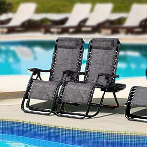 Nazhura Set of 2 Relaxing Recliners Patio Chairs Adjustable Steel Mesh Zero Gravity Lounge Chair Beach Chairs with Pillow and Cup Holder(Grey) Nazhura