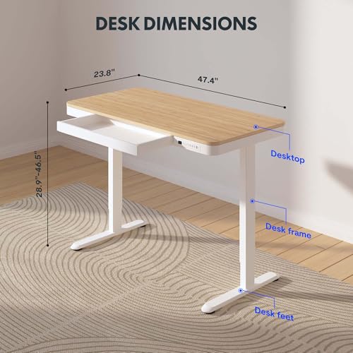 FLEXISPOT Comhar Electric Standing Desk with Drawer Desktop & Adjustable Frame w/USB Charge Ports (Bamboo-Look Laminate/White, Wood) FLEXISPOT