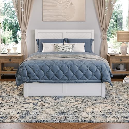 AFI Canyon Queen Farmhouse Solid Wood Platform Bed with Footboard & Twin XL Trundle, White AFI