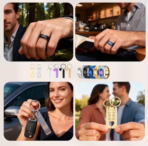 Mroy mio 104 PCS DIY Laser Engraving Kit, 13 Types Stainless Steel Blank Jewelry Making Set for Personalized Gifts, Heart Necklace, Ring, Bracelet for Couples, Friends, Beginners Mroy mio