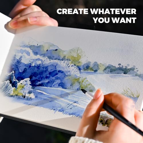 Funto Watercolor Journal, 8.5x5.5, 48 Pages, Cold-Pressed, Inner Paper Pocket and Elastic Band, Art Supplies for Mixed Media Funto