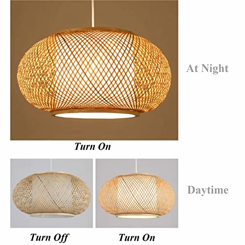 OUKANING 23.5" Bamboo Rattan Ceiling Pendant Light Retro Lantern Hanging Light Fixture, Rustic Woven Light Fixture Creative Decoration Art Lighting for Restaurant, Bedroom, Balcony OUKANING