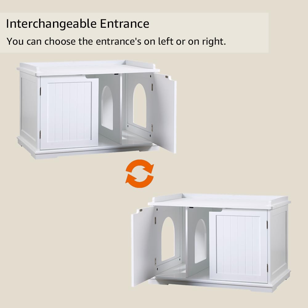 unipaws Cat Litter Box Enclosure Furniture, Cat Washroom, Hidden Litter Box Cover, Cabinet for Large Cat, Dog Proof Cat Litter Boxes, Hideaway Litter Box, Cat House, White unipaws