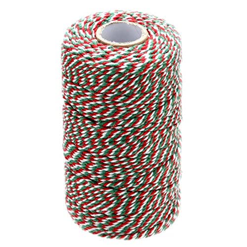 Christmas Twine String,Green Red and White Bakers Twine String,Cotton Gift Wrapping Twine,328 Feet Cotton Arts Crafts Twine String Durable Packing Holiday Twine KINGLAKE