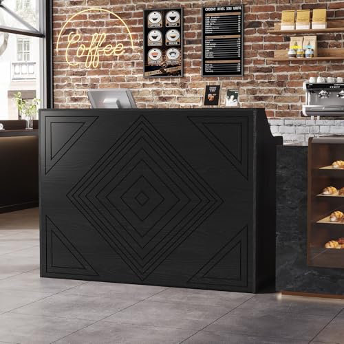 Reception Desk with Counter, Front Desk with Storage Cabinet and Drawer, 47 inch Modern Retail Counter with Cable Grommet for Checkout, Barber, Beauty Salon, Home Office