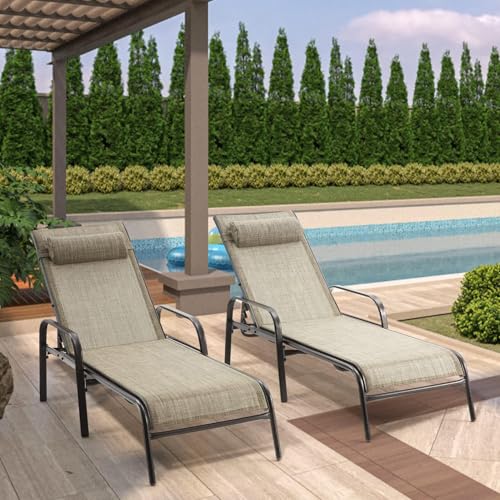 EROMMY Patio Lounge Chairs Set of 2, All-Weather Waterproof Upgraded Outdoor Pool Chaise Lounge Chairs with Adjustable Backrest for Beach Yard Poolside