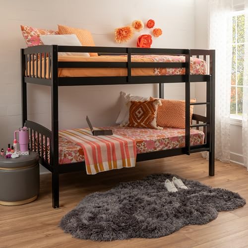 Linon Howell Black Solid Wooden Twin Over Twin Bunk Bed with Ladder Linon