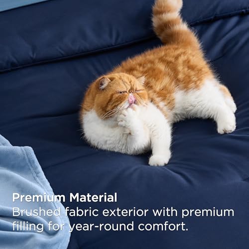 Bedsure Full Comforter Set Navy Blue, 8 Pieces Prewashed Full Size Bed in a Bag with Soft Fleece Bed Blanket, Down Alternative Bedding Set for All Seasons, Sheets, Pillowcases & Shams Bedsure