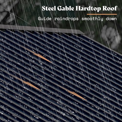 AMERLIFE 13x15 ft Wood Gazebo, Hardtop Gazebo with Metal Steel Gable Roof, Outdoor Gazebo with Bar Storage Space for Garden, Patio, Garage, Black + Natural Wood AMERLIFE