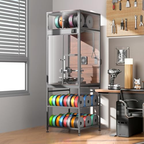 Crafit 3D Printer Cabinet with 48 Spools Filament Storage Rack, 3D Printer Enclosure with Ventilation, Thermo-Hygrometer and LED Light, Heat-Resistant, Dustproof and Noise-Reduction Design, Upgraded Crafit