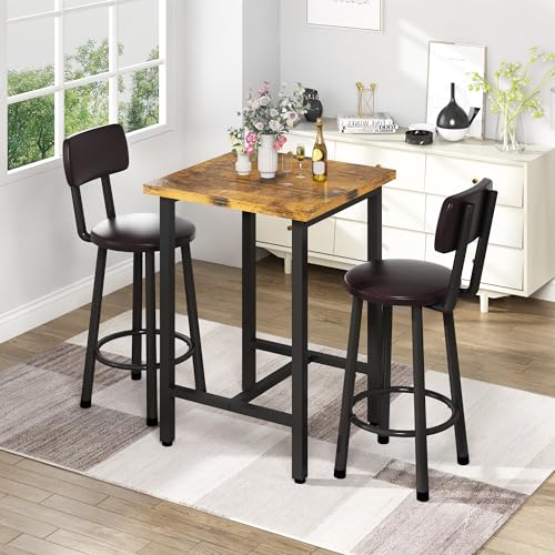 Recaceik 3 Piece Pub Dining Set, Modern bar Table and Stools for 2 Kitchen Counter Height Wood Top Bistro Easy Assemble for Breakfast Nook Living Room Small Space Restaurant, Rustic Brown 24” Recaceik