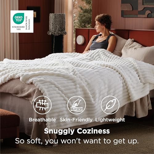 Bedsure GentleSoft King Size Blanket for Bed - Cozy Soft Blankets for Women, Cute Large Bedding Fleece Throws for Girls, Off White, 108x90 Inches Bedsure