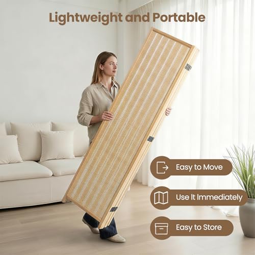 6 Panel Room Divider and Folding Screen,Bamboo Room Divider for Room Separation,67" H x 92.1" W COCOSICA