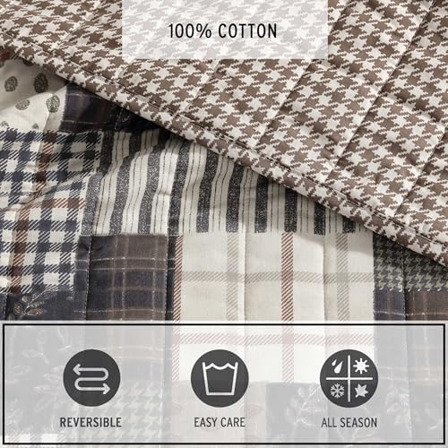 Eddie Bauer - King Quilt Set, Naturally Soft Cotton Bedding w/a Lightweight Feel for All-Year Comfort, Reversible w/Matching Pillowcases, 3 Piece Bed Set (Antique Brown) Eddie Bauer