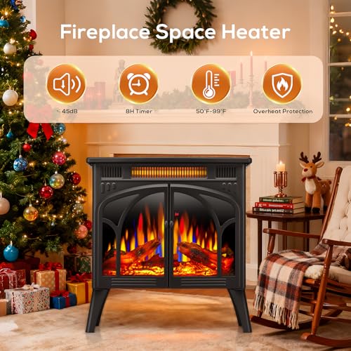 ZAFRO 24" Freestanding Electric Fireplace Stove with Remote Control, Fireplace Heater with Adjustable Flame Color and Brightness, Timer/Sleep Mode/Overheat Protection for Bedroom, Living Room(Black) ZAFRO