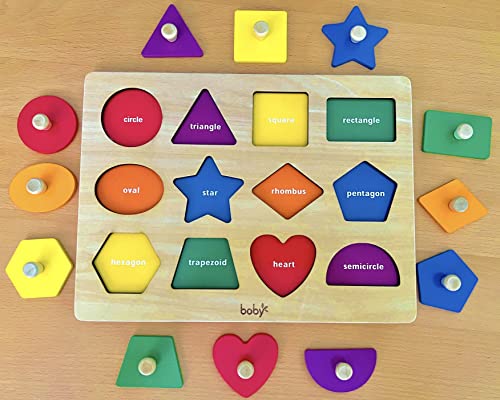 Dailyfunn Montessori Toy Shape Peg Puzzles Baby Puzzle 12-18-24 Months with Knob for Infant-Toddlers 1-3 D Dailyfunn