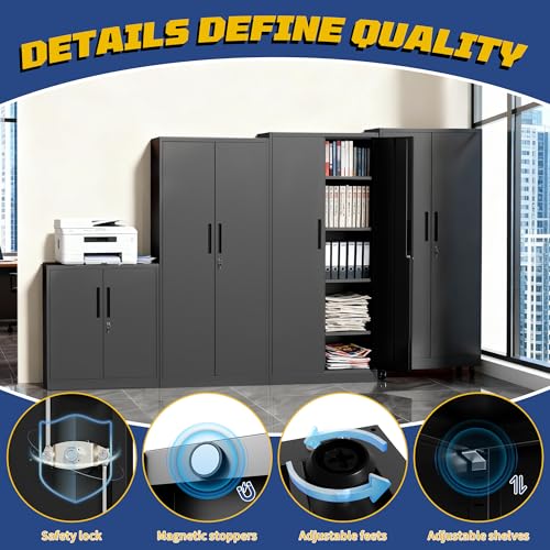 FLIXELIO Metal Storage Cabinet with Adjustable Shelves, 72" Steel Garage Storage Cabinets with Lock and 2 Door, Locking Tool Cabinet Utility Cabinets for Garage, Kitchen, Home Office, School, Shop FLIXELIO
