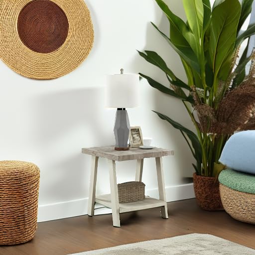 Roundhill Furniture Athens Contemporary Two-Tone Wood Shelf End Table, Weathered Gray and Beige Roundhill Furniture