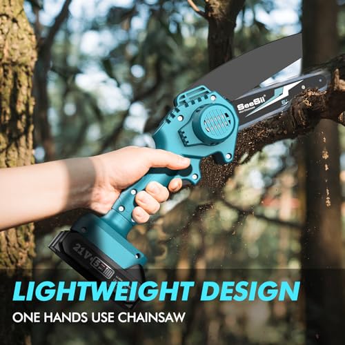 Seesii Mini Chainsaw Cordless 6-inch, Handheld Electric Power Chain Saw with 2 Batteries, for Tree Trimming Wood Cutting, Best Gifts for Dad, Husband Seesii