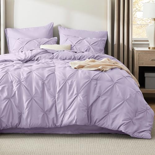 Bedsure Full Comforter Set Light Purple - Bed in a Bag Full Size Bedding Set 7 Pieces, GentleSoft™ Pintuck Bed Set Gift for Family, Pinch Pleat All Season Comforter with Sheets, Pillowcases & Shams Bedsure
