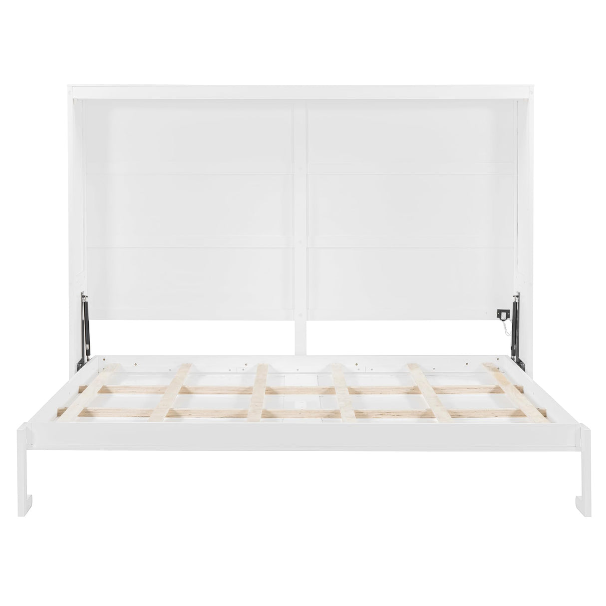 Horizontal Murphy Wall Bed Queen Size with Storage Top Shelf, Modern Adults White Queen Murphy Bed Cabinet with LED Lights for Living Room, No Box Spring Neded, White Merax