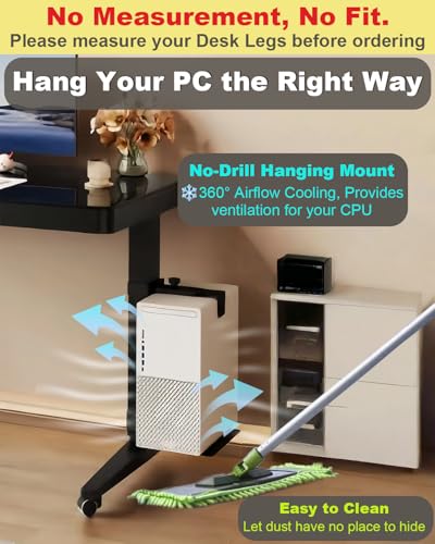 Under Desk PC Mount - No Drilling Heavy Duty 40lbs Capacity, Adjustable Height and Width Clamp-on Desk Leg PC Mount for Standing Desks (Fits 75mm×45mm Legs only), with Non-Slip Pads, Black CoJewe