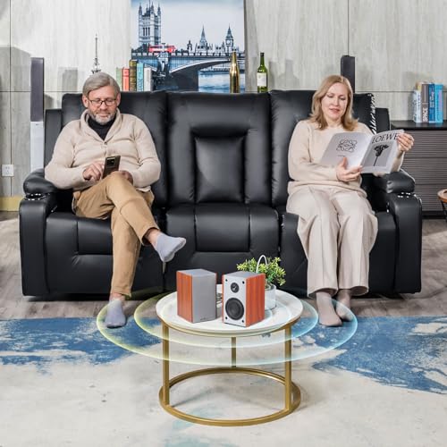 COMHOMA Recliner Chair Set, Furniture 3PC Bonded Leather Recliner Set Living Room Set, Sofa, Recline Chair (Black,Living Room Set 3) COMHOMA