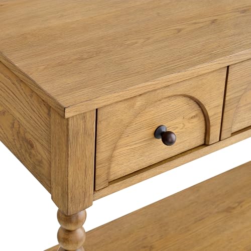 SAND STONE HOME Pembroke 58” Cottage Sofa Console Table with Drawers & Lower Shelf Storage, Narrow Entryway Table or Dining Server with Levelers | Prairie Oak Natural SAND STONE HOME