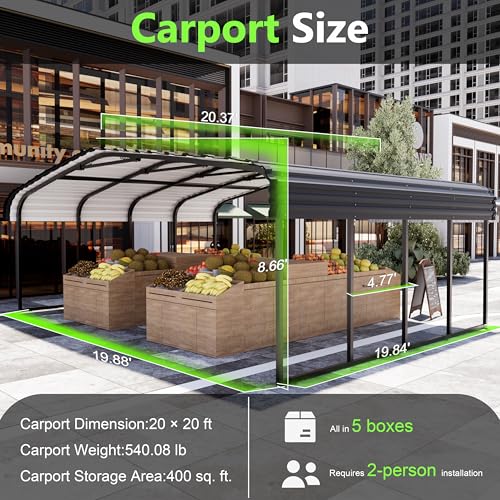 Royal Windsor 20×20 FT Metal Carport Car Port for 2 Car, Heavy Duty Carports Canopy with Galvanized Steel Roof Building and Frame, Outdoor Carport Kits Multi-Use Garage Shed for All-Weather Royal Windsor